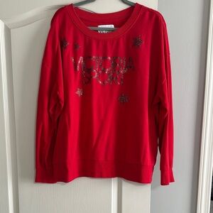 Red Crew Neck Long Sleeve Sequin Top